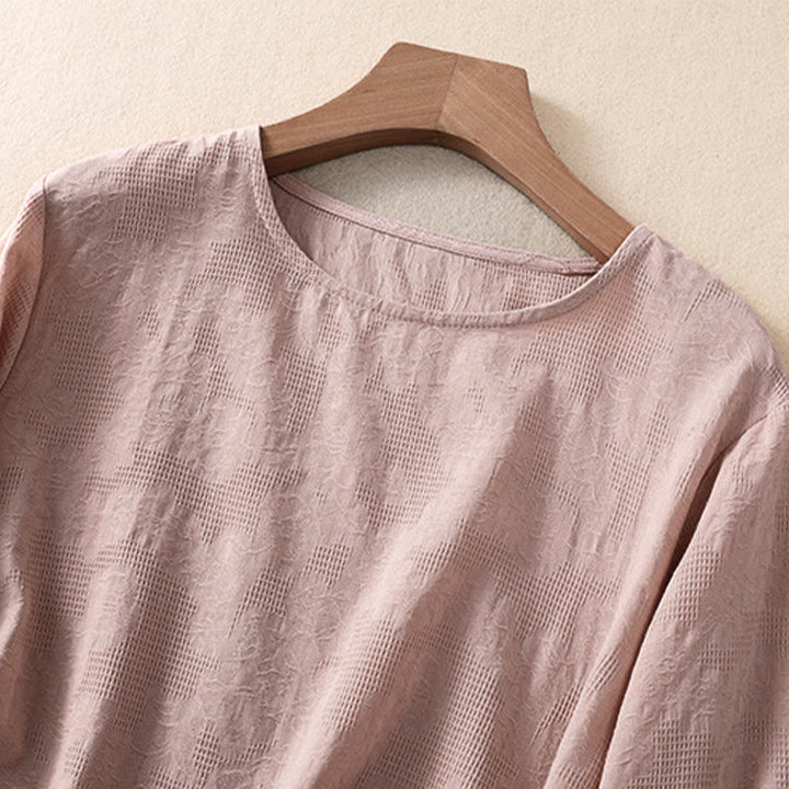 Buddha Stones Jacquard Irregular Hem Pleated Design Women's Cotton Long Sleeve Shirt - image 18