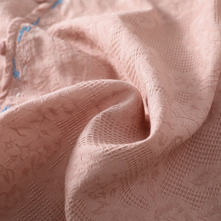 Buddha Stones Fall Embroidery Asymmetrical Design Frog-Button Women's Cotton Long Sleeve Shirt - image 20