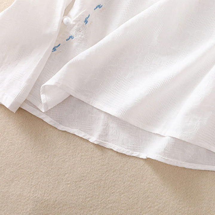 Buddha Stones Fall Embroidery Asymmetrical Design Frog-Button Women's Cotton Long Sleeve Shirt - image 12