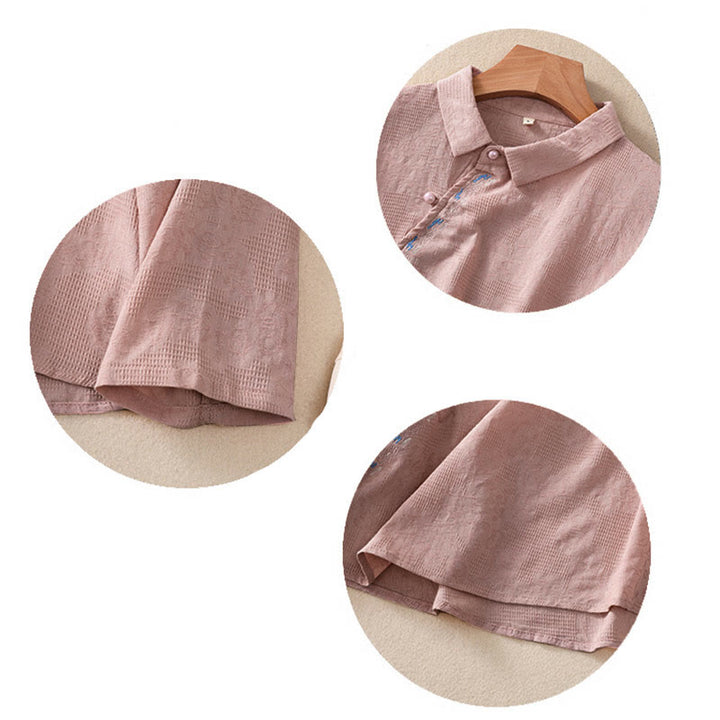 Buddha Stones Fall Embroidery Asymmetrical Design Frog-Button Women's Cotton Long Sleeve Shirt - image 23