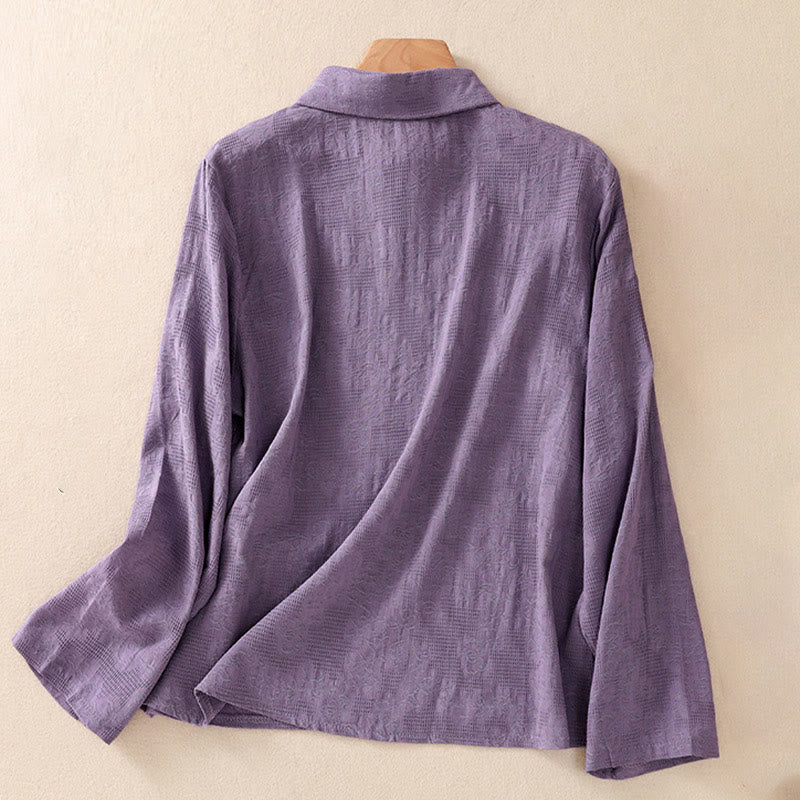 Buddha Stones Fall Embroidery Asymmetrical Design Frog-Button Women's Cotton Long Sleeve Shirt - image 32