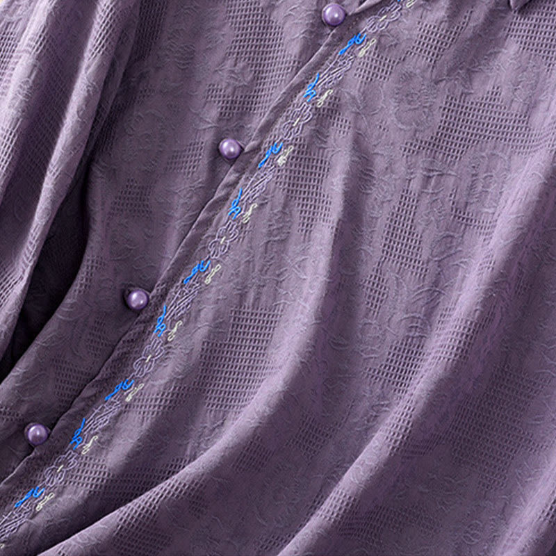 Buddha Stones Fall Embroidery Asymmetrical Design Frog-Button Women's Cotton Long Sleeve Shirt - image 35