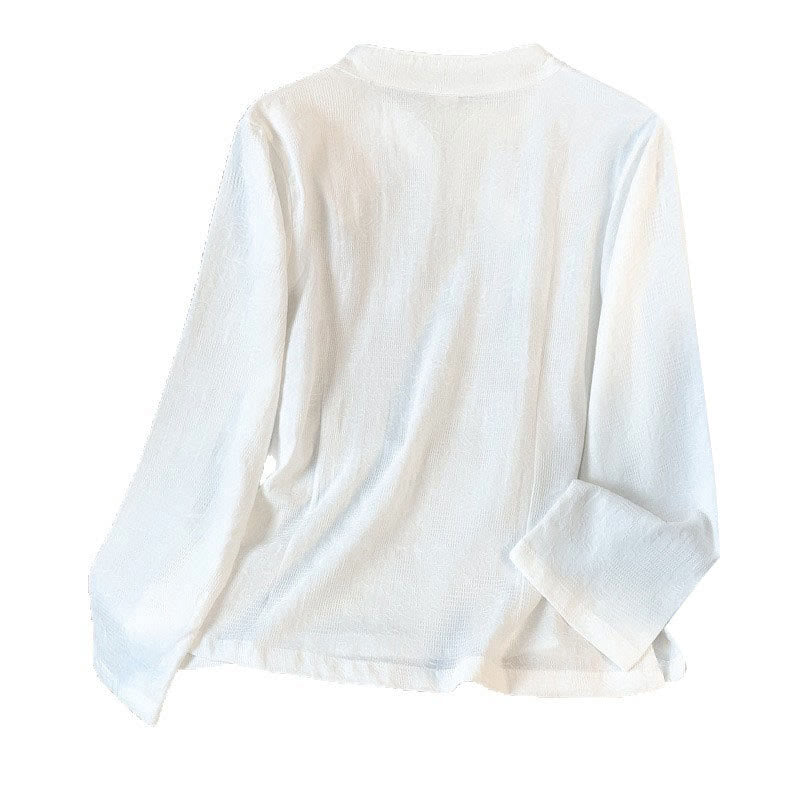 Buddha Stones Commute Jacquard Chinese Frog-Button Mandarin Collar Long Sleeve Women's Cotton Shirt - image 19