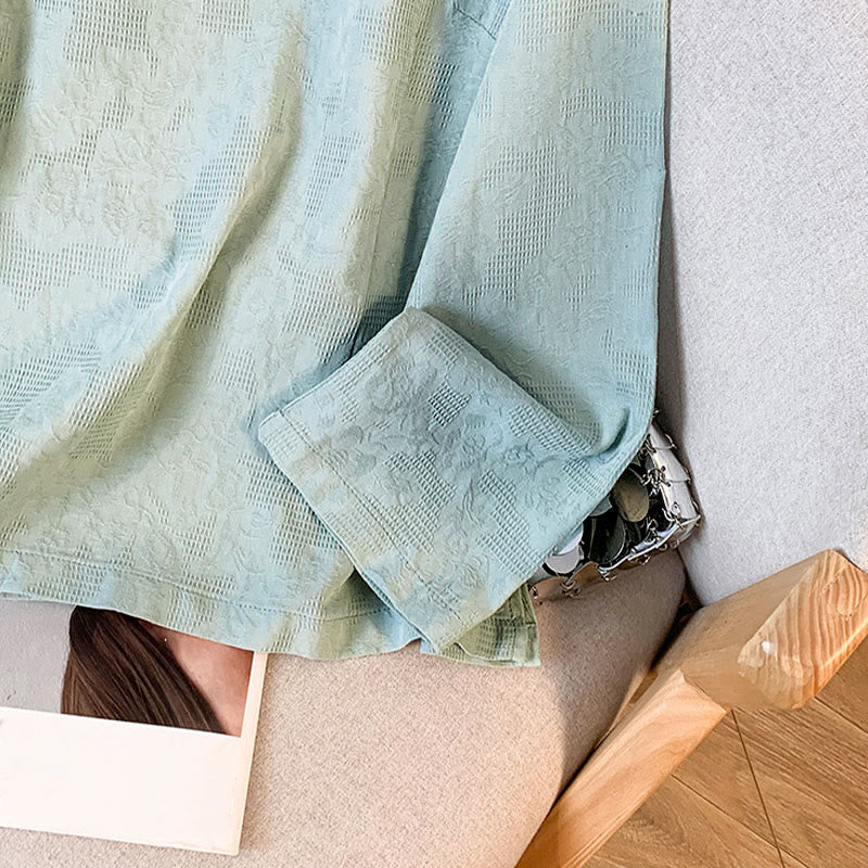 Buddha Stones Commute Jacquard Chinese Frog-Button Mandarin Collar Long Sleeve Women's Cotton Shirt - image 7