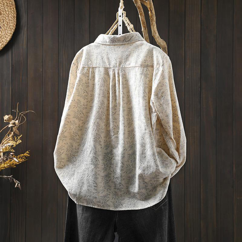 Buddha Stones Fall Floral Print Design Buttons Women's Cotton Long Sleeve Shirt - image 2