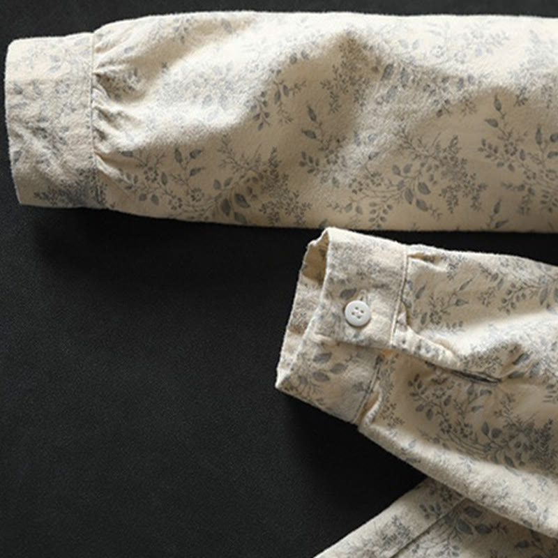 Buddha Stones Fall Floral Print Design Buttons Women's Cotton Long Sleeve Shirt - image 9