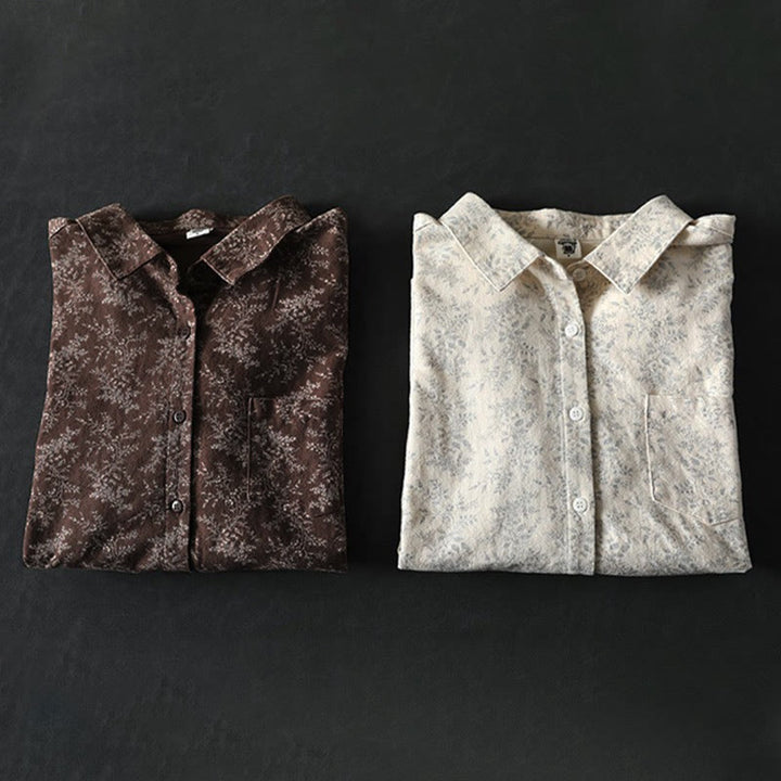 Buddha Stones Fall Floral Print Design Buttons Women's Cotton Long Sleeve Shirt - image 12