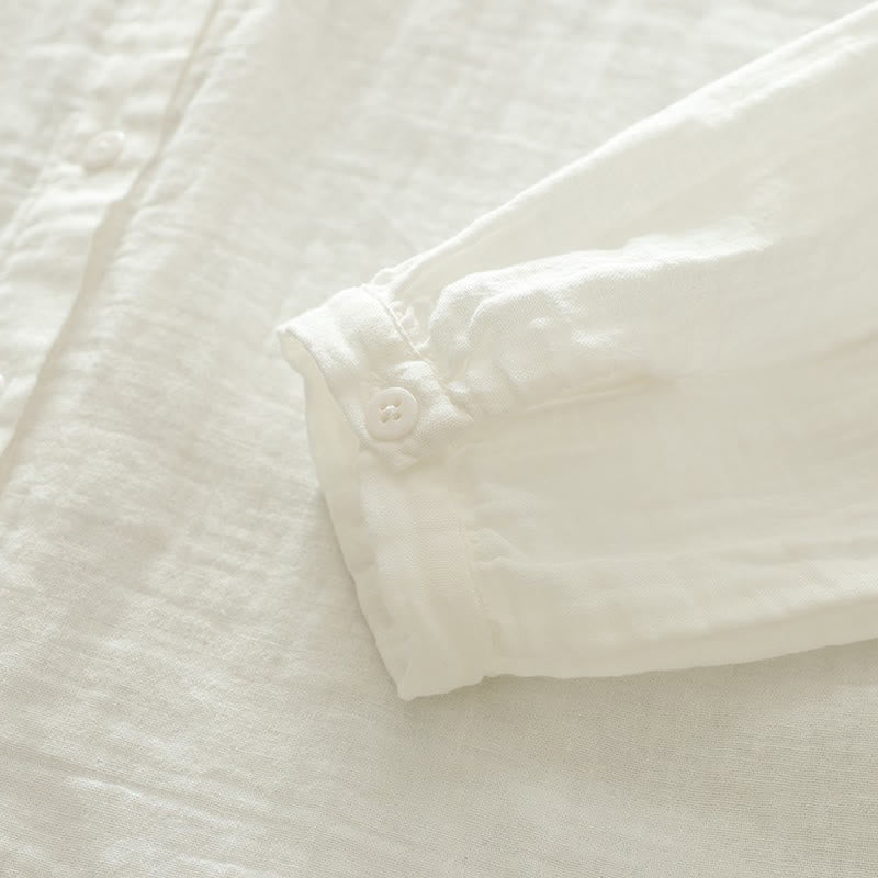 Buddha Stones Fall White Colorful Floral Embroidery Buttons Women's Cotton Long Sleeve Shirt - image 10