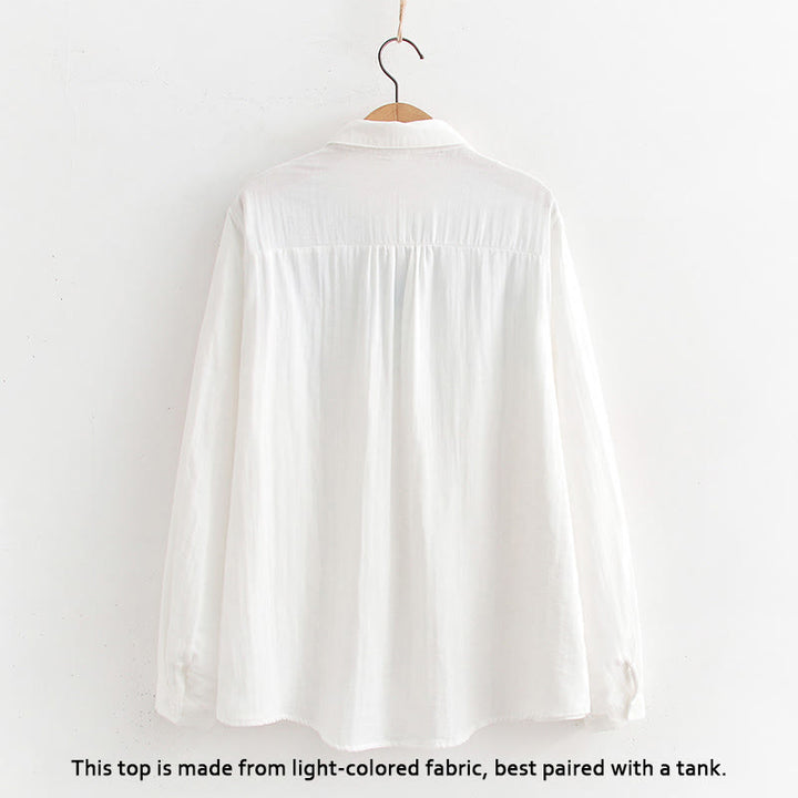 Buddha Stones Fall White Green Grass Buttons Women's Cotton Long Sleeve Shirt - image 2