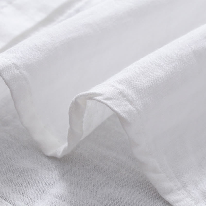 Buddha Stones Fall White Geometric Striped Flower Embroidery Button Women's Cotton Long Sleeve Shirt - image 8