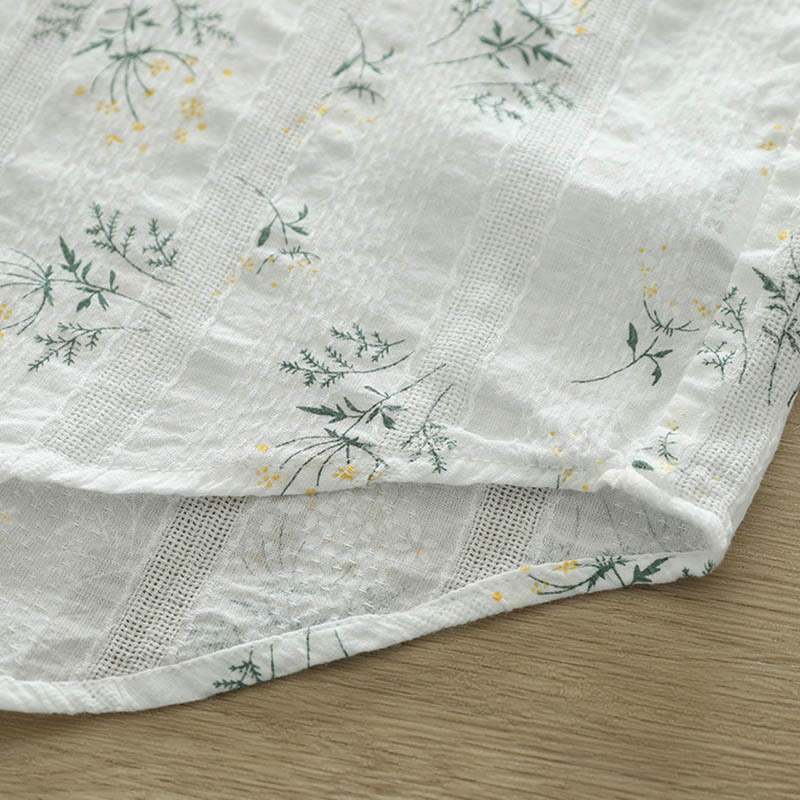 Buddha Stones Fall White Yellow Flowers Green Leaves Buttons Women's Cotton Long Sleeve Shirt - image 9