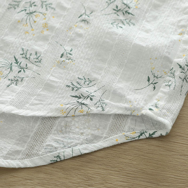 Buddha Stones Fall White Yellow Flowers Green Leaves Buttons Women's Cotton Long Sleeve Shirt - image 9