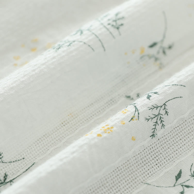 Buddha Stones Fall White Yellow Flowers Green Leaves Buttons Women's Cotton Long Sleeve Shirt - image 10