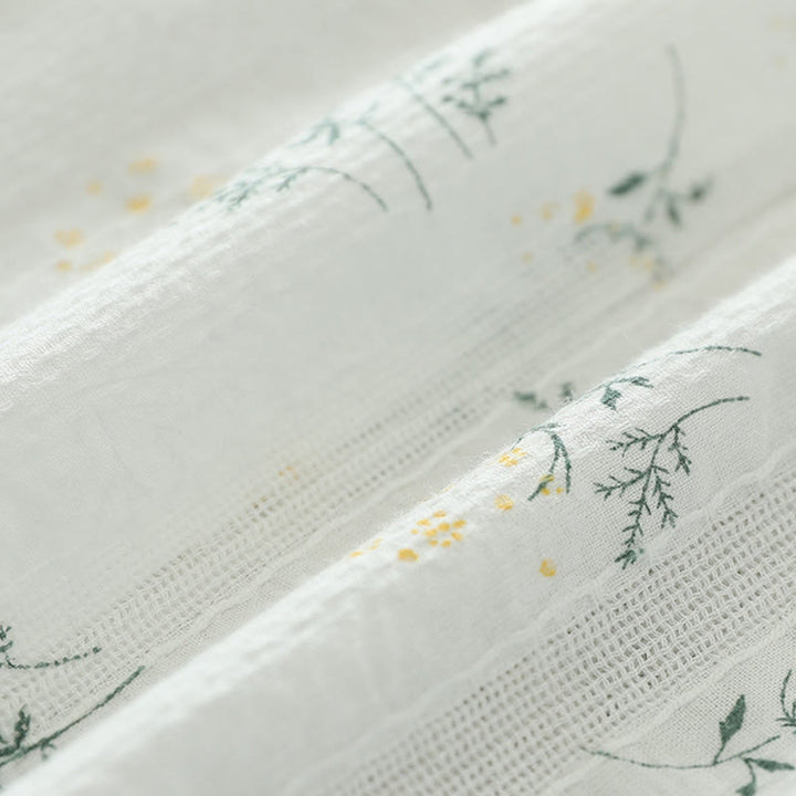 Buddha Stones Fall White Yellow Flowers Green Leaves Buttons Women's Cotton Long Sleeve Shirt - image 10
