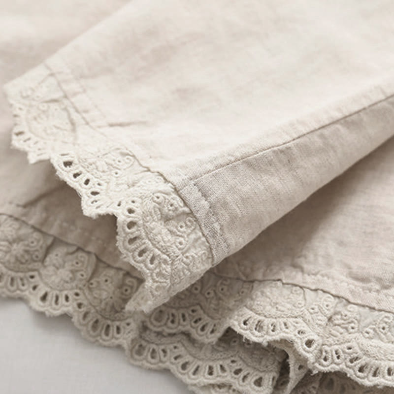 Buddha Stones Fall Beige Floral Grass Embroidery Buttons Women's Cotton Long Sleeve Shirt - image 8