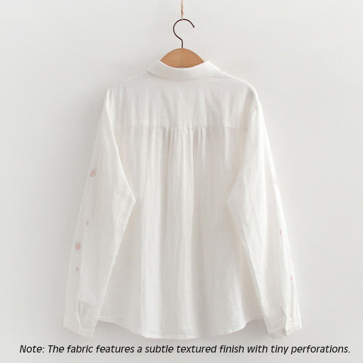 Buddha Stones Fall Pink Plum Blossoms Embroidery Buttons Women's Cotton Long Sleeve Shirt - image 4