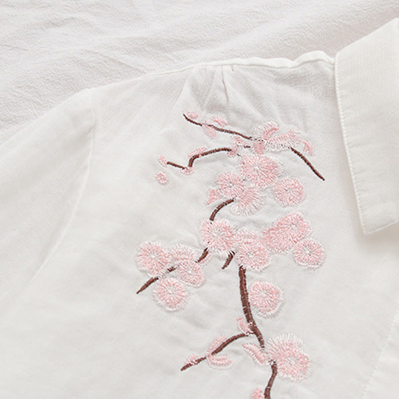 Buddha Stones Fall Pink Plum Blossoms Embroidery Buttons Women's Cotton Long Sleeve Shirt - image 8