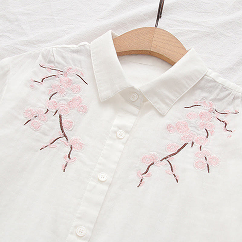 Buddha Stones Fall Pink Plum Blossoms Embroidery Buttons Women's Cotton Long Sleeve Shirt - image 7