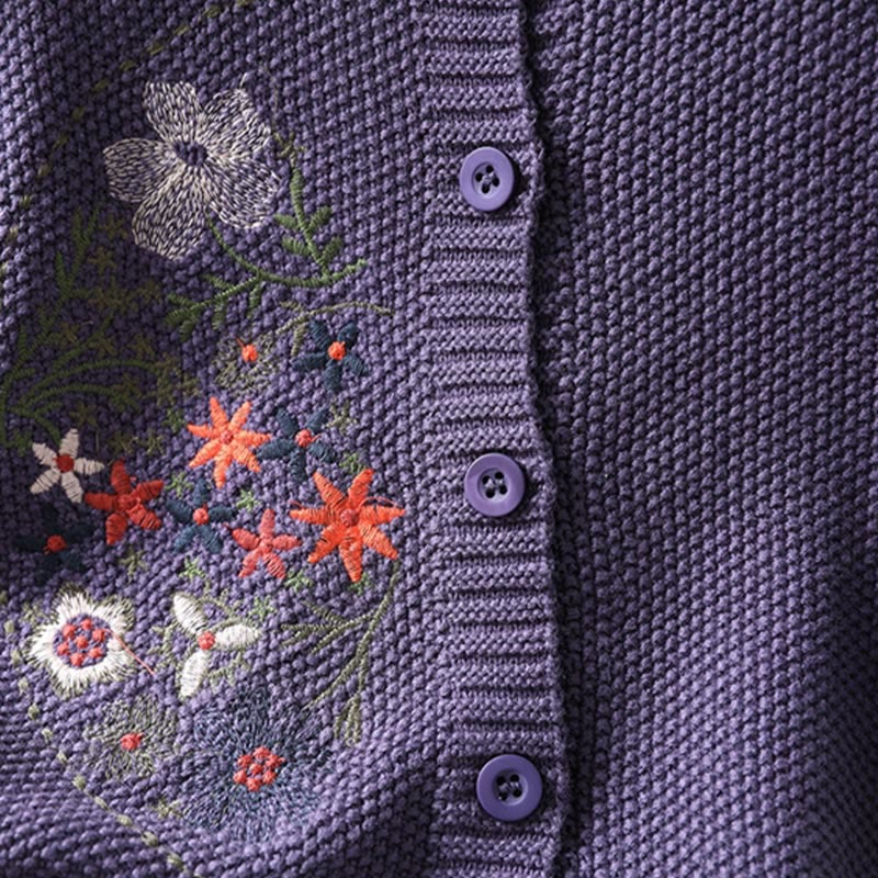 Buddha Stones Floral Embroidery Buttons Cotton Women's Long Sleeve Knitted Cardigan Sweater - image 10