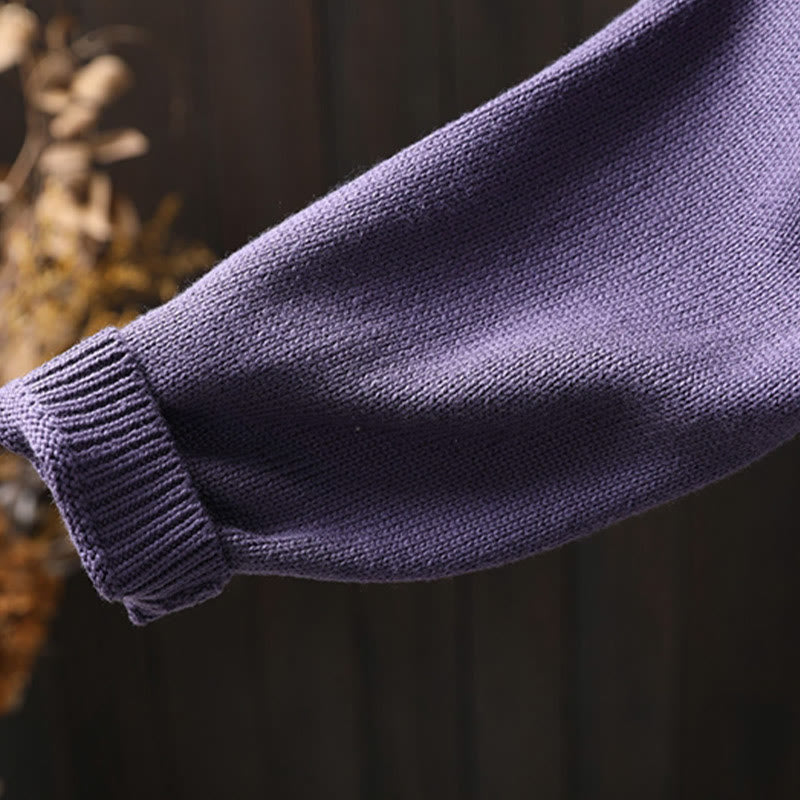 Buddha Stones Floral Embroidery Buttons Cotton Women's Long Sleeve Knitted Cardigan Sweater - image 12