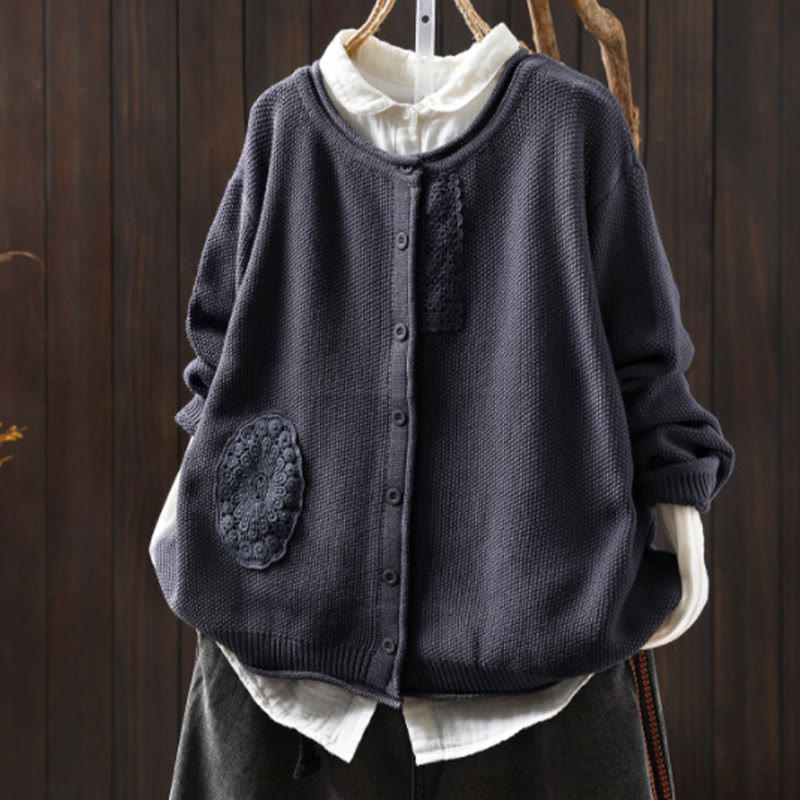 Buddha Stones Fall Floral Buttons Cotton Women's Long Sleeve Knitted Cardigan Sweater - SlateGray - US4-6，UK/AU8-10，EU36-38 (F) - image 25