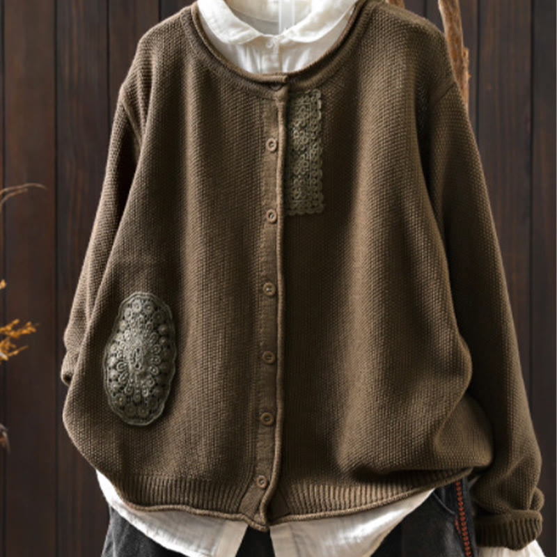 Buddha Stones Fall Floral Buttons Cotton Women's Long Sleeve Knitted Cardigan Sweater - Peru - US4-6，UK/AU8-10，EU36-38 (F) - image 3