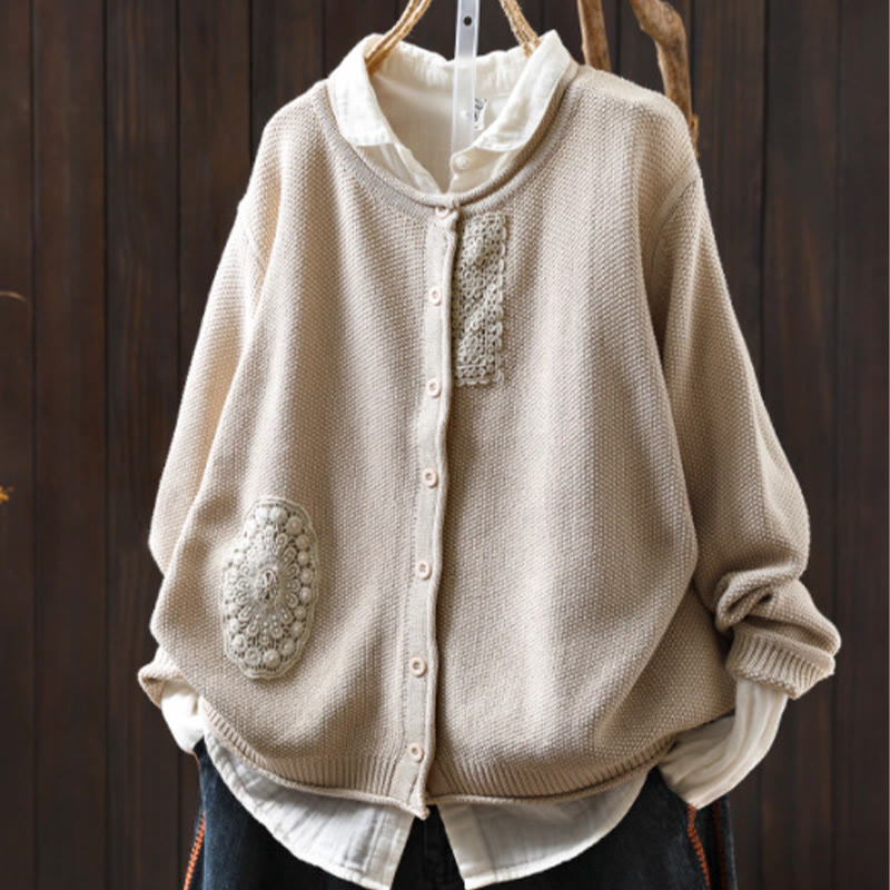 Buddha Stones Fall Floral Buttons Cotton Women's Long Sleeve Knitted Cardigan Sweater - Beige - US4-6，UK/AU8-10，EU36-38 (F) - image 19