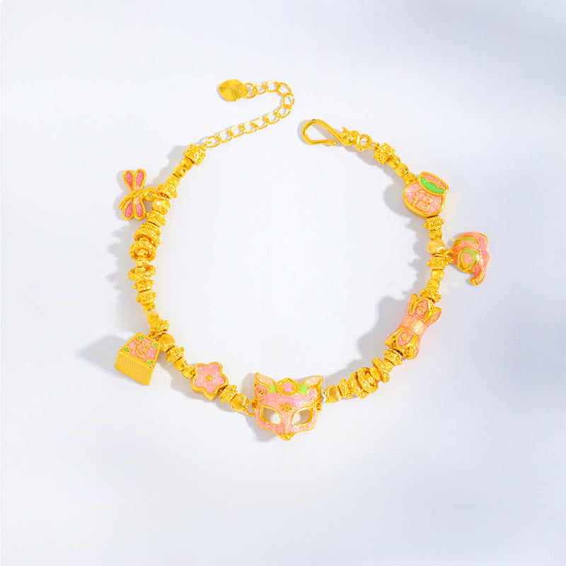 Buddha Stones 24k Gold Plated Brass Fox Fu Character Ruyi Charm Luck Bracelet - image 2