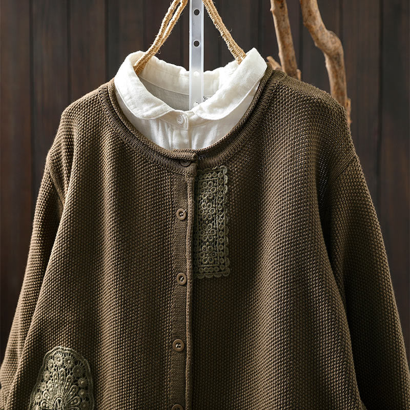Buddha Stones Fall Floral Buttons Cotton Women's Long Sleeve Knitted Cardigan Sweater - image 6