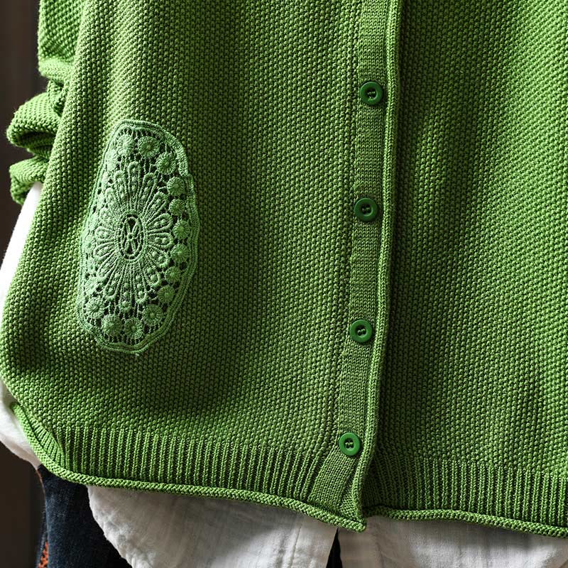 Buddha Stones Fall Floral Buttons Cotton Women's Long Sleeve Knitted Cardigan Sweater - image 24