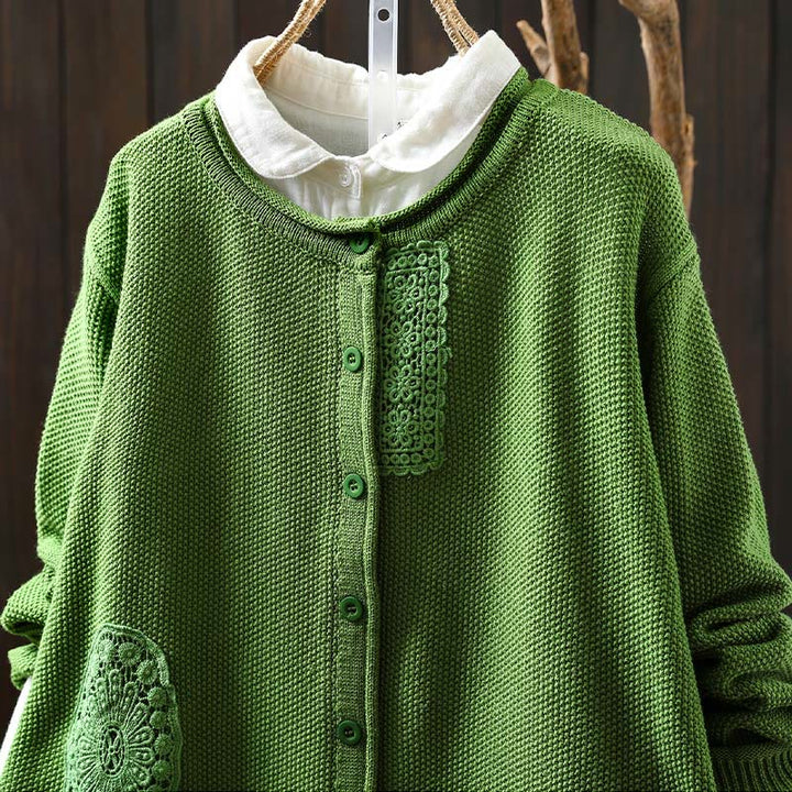 Buddha Stones Fall Floral Buttons Cotton Women's Long Sleeve Knitted Cardigan Sweater - image 23