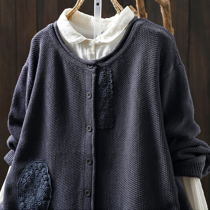 Buddha Stones Fall Floral Buttons Cotton Women's Long Sleeve Knitted Cardigan Sweater - image 26