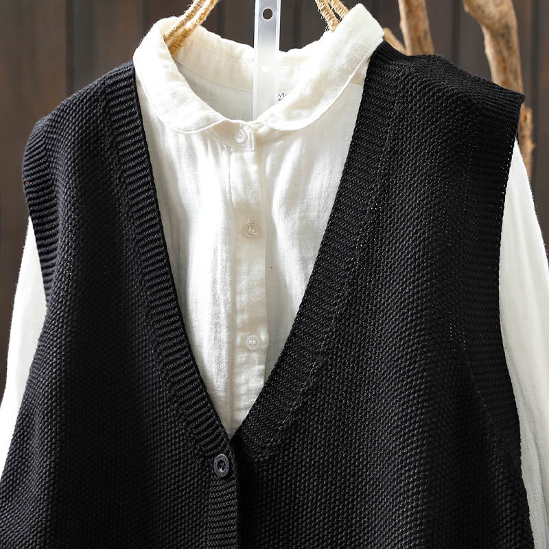 Buddha Stones Figure Rabbit Tree Embroidery Buttons Women's Sleeveless Cotton Knitted Vest Waistcoat - image 25