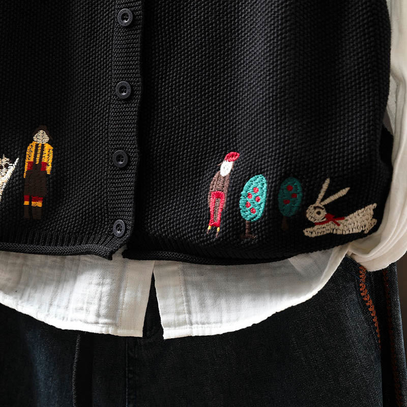 Buddha Stones Figure Rabbit Tree Embroidery Buttons Women's Sleeveless Cotton Knitted Vest Waistcoat - image 26