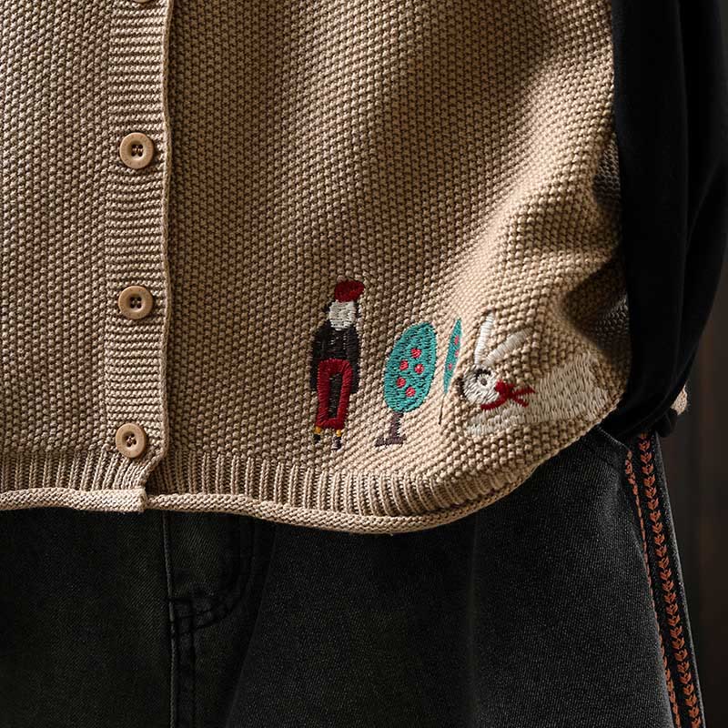 Buddha Stones Figure Rabbit Tree Embroidery Buttons Women's Sleeveless Cotton Knitted Vest Waistcoat - image 17