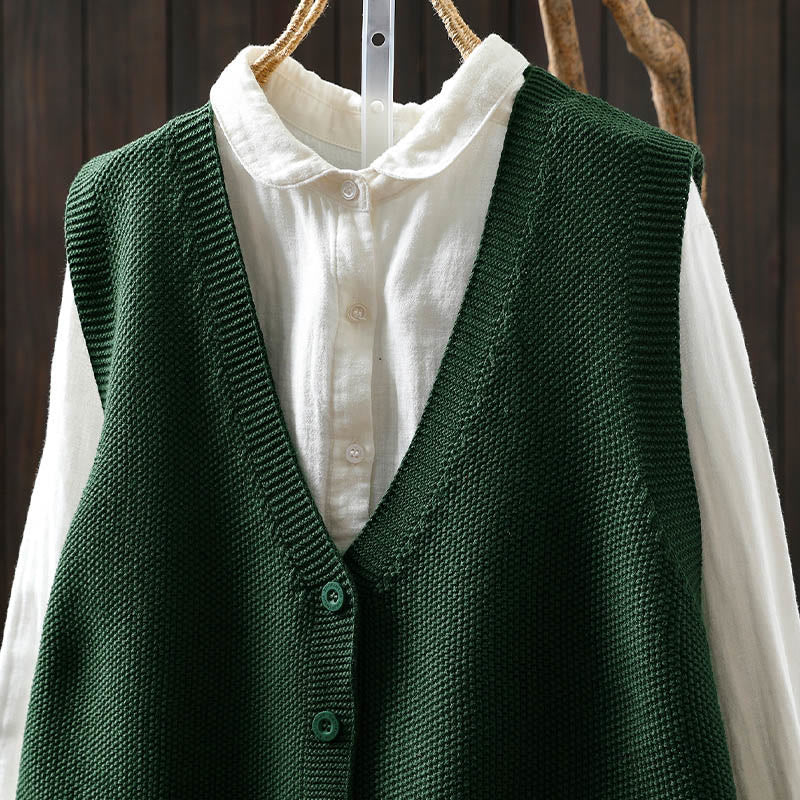 Buddha Stones Figure Rabbit Tree Embroidery Buttons Women's Sleeveless Cotton Knitted Vest Waistcoat - image 5