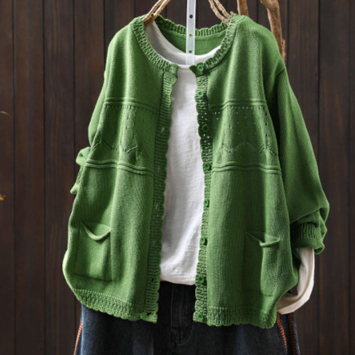 Buddha Stones Fall Lace Buttons Cotton Women's Long Sleeve Knitted Cardigan Sweater With Pockets - PaleGreen - US4-6，UK/AU8-10，EU36-38 (F) - image 20