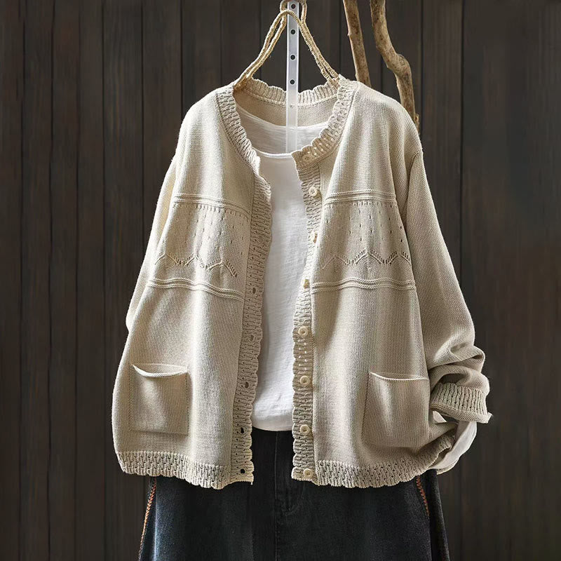 Buddha Stones Fall Lace Buttons Cotton Women's Long Sleeve Knitted Cardigan Sweater With Pockets - Seashell - US4-6，UK/AU8-10，EU36-38 (F) - image 14