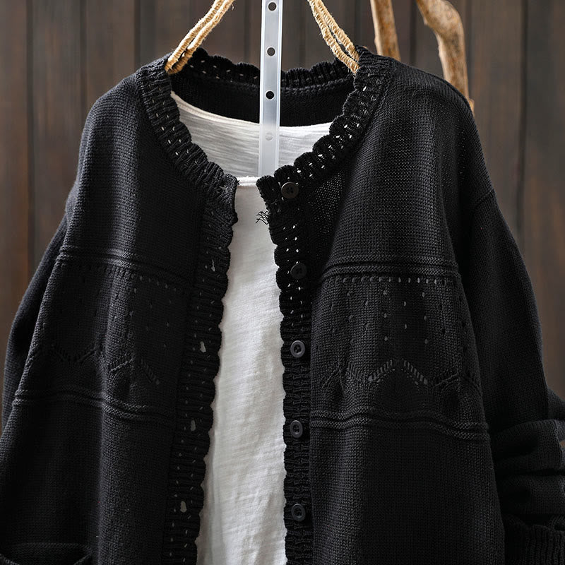 Buddha Stones Fall Lace Buttons Cotton Women's Long Sleeve Knitted Cardigan Sweater With Pockets - image 24