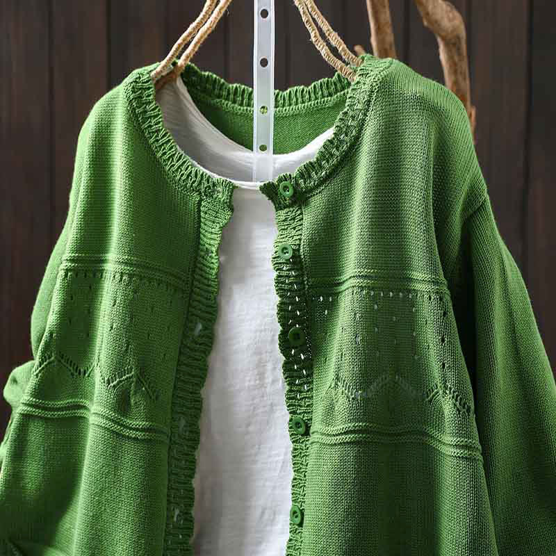Buddha Stones Fall Lace Buttons Cotton Women's Long Sleeve Knitted Cardigan Sweater With Pockets - image 25