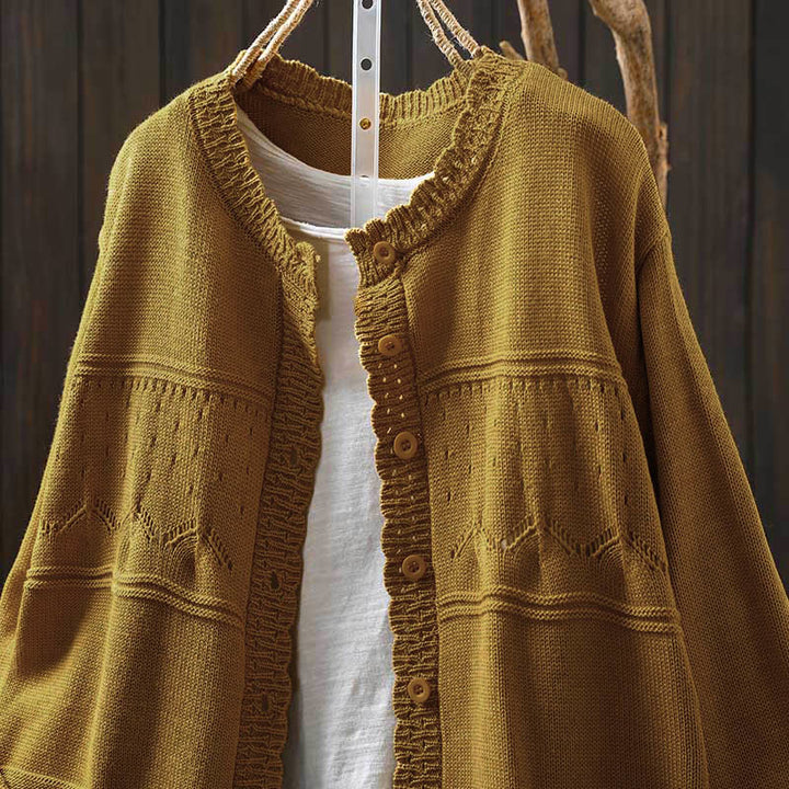 Buddha Stones Fall Lace Buttons Cotton Women's Long Sleeve Knitted Cardigan Sweater With Pockets - image 17