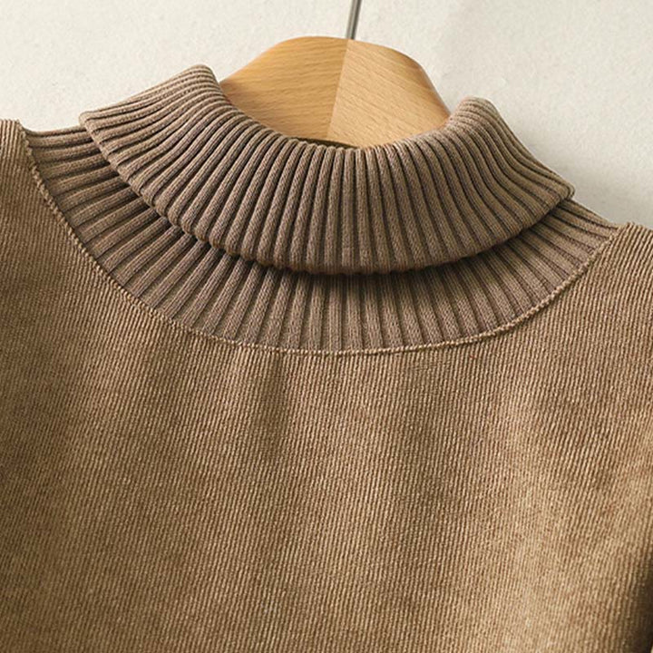 Buddha Stones Winter High Neck Warm Cotton Women's Long Sleeve Midi Dress With Pockets - image 2