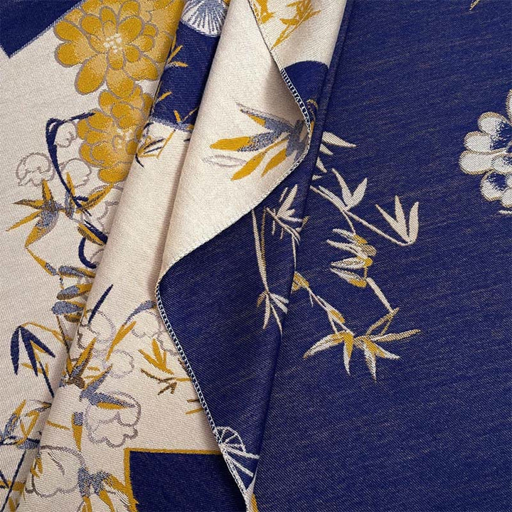 Buddha Stones Winter Fan Bamboo Peony Flowers Pattern Cozy Scarf Shawl - image 3