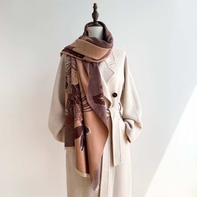 Buddha Stones Winter Stork Birds Lotus Flowers Leaves Pattern Soft Scarf Shawl - image 14