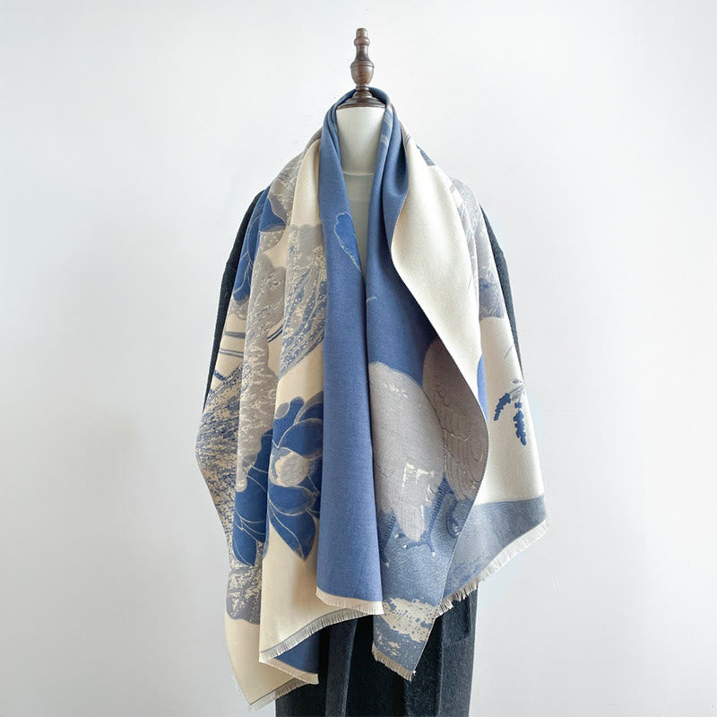 Buddha Stones Winter Stork Birds Lotus Flowers Leaves Pattern Soft Scarf Shawl - image 9