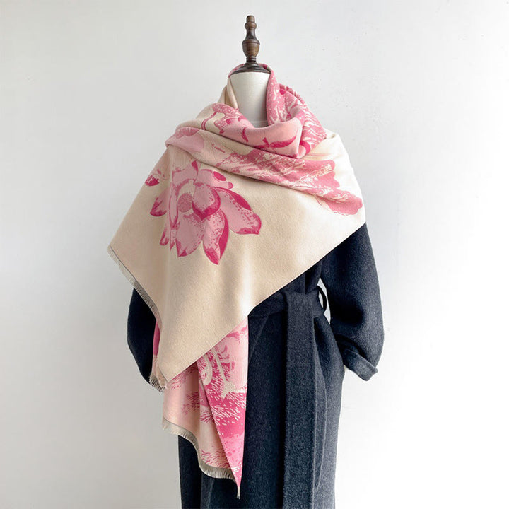 Buddha Stones Winter Stork Birds Lotus Flowers Leaves Pattern Soft Scarf Shawl - image 6