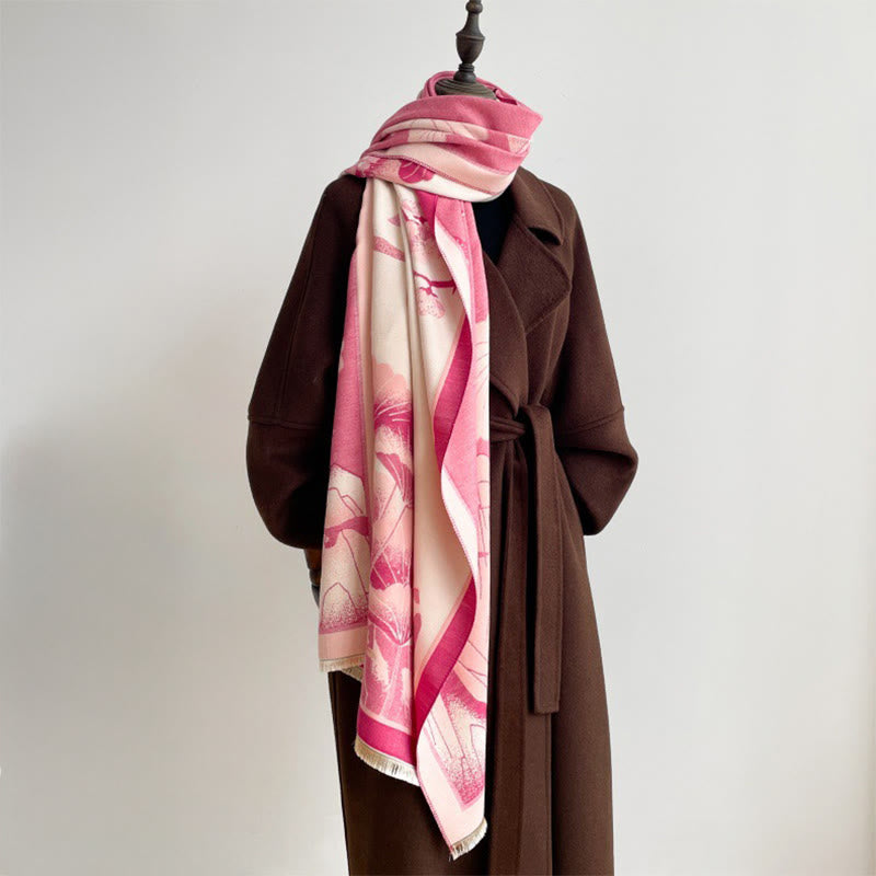 Buddha Stones Winter Mountain Lotus Flowers Leaves Pattern Soft Scarf Shawl - image 11