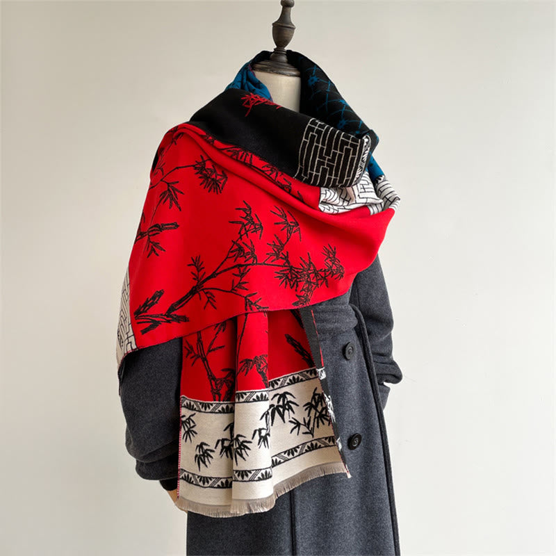 Buddha Stones Winter Bamboo Leaf Little Bird Pattern Cozy Scarf Shawl - image 7