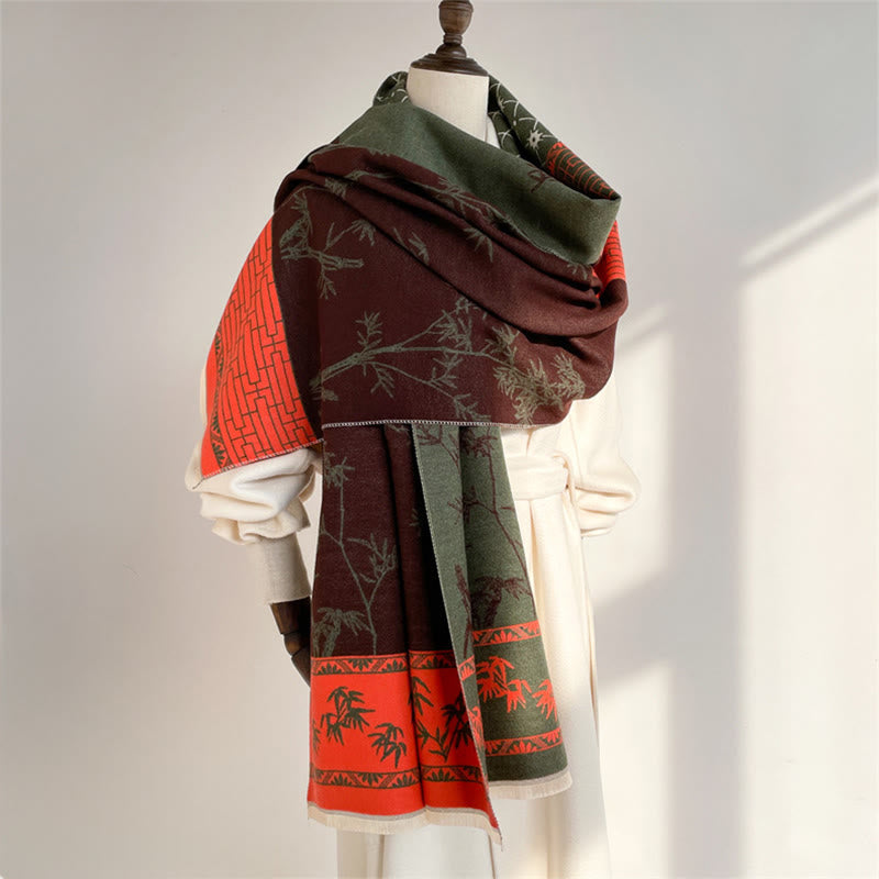 Buddha Stones Winter Bamboo Leaf Little Bird Pattern Cozy Scarf Shawl - image 10