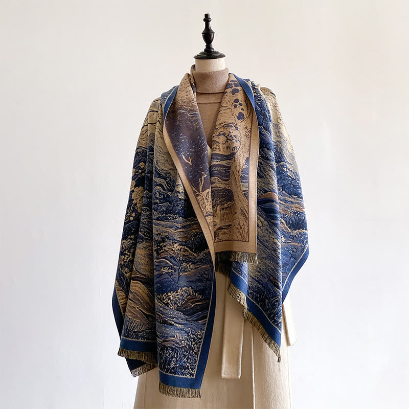 Buddha Stones Winter Gradient Color Warm Hills Trees Pattern Cozy Scarf Shawl - image 8